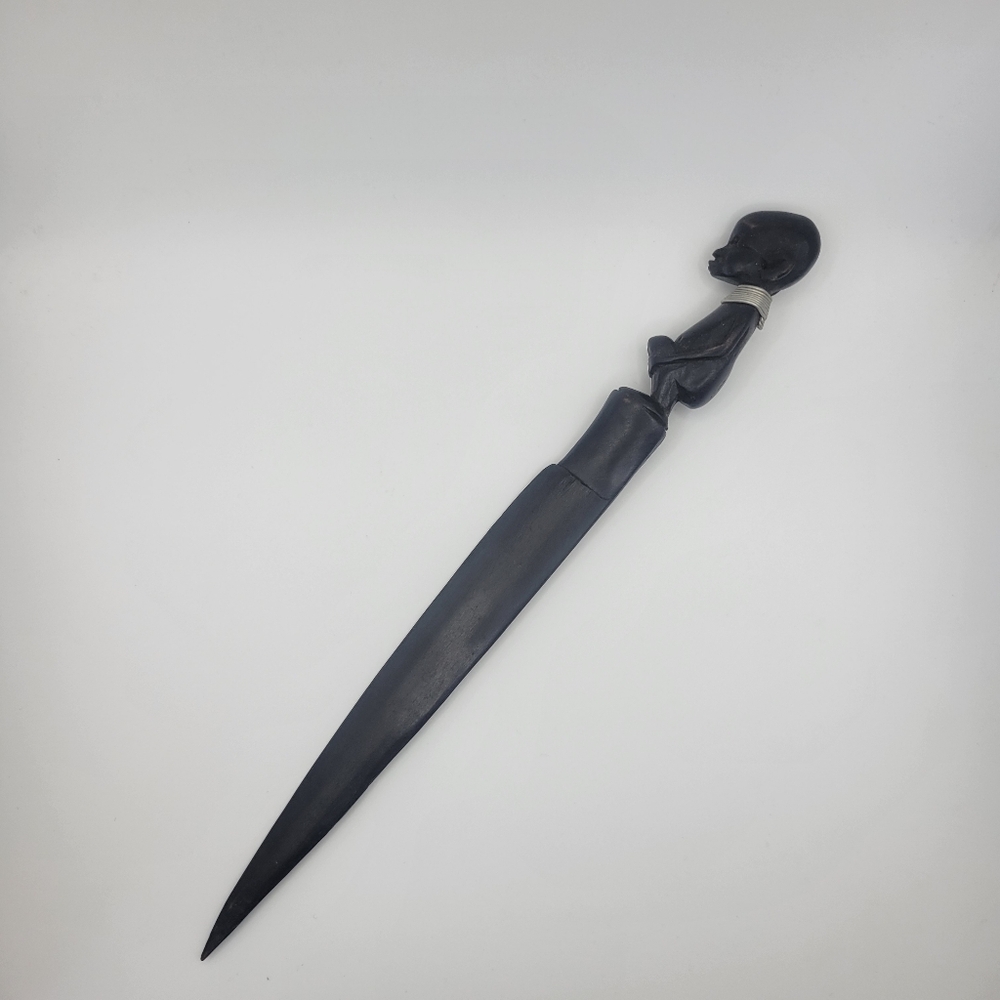 Vintage Mid 20th Century African Hand Carved Deity Letter Opener 10in